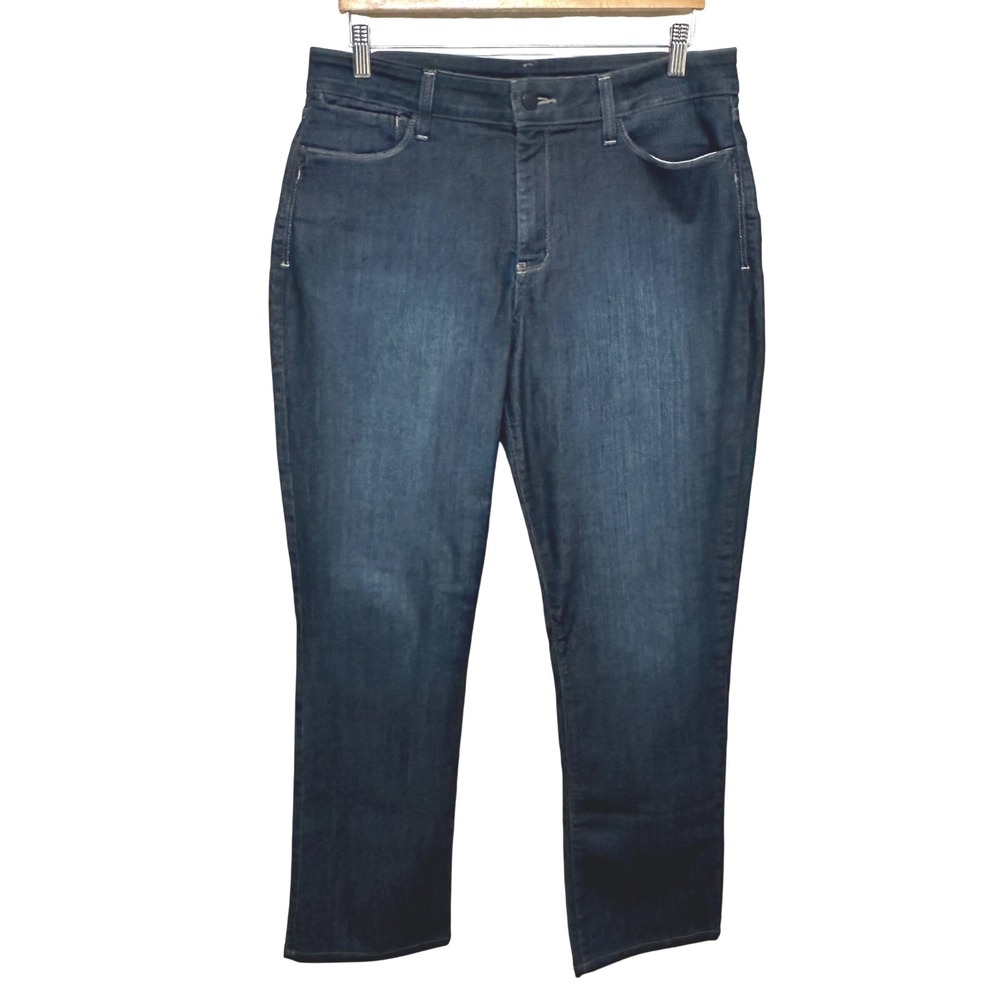 NYDJ Marilyn Straight Leg Jeans Womens 14 Dark Blue Lift Tuck Stretch Denim